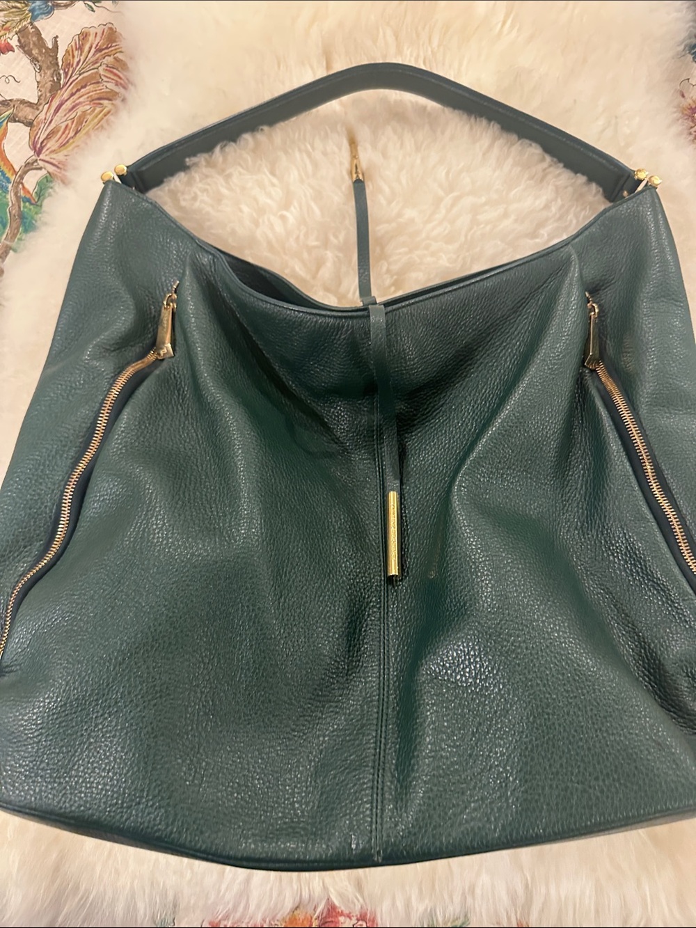 Porsche Design Dark Green Leather Shoulder Bag with Gold Hardware